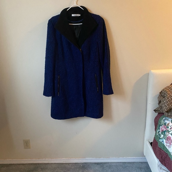 Ricki's Navy Textured Trench Coat with Black Collar - Picture 6 of 7